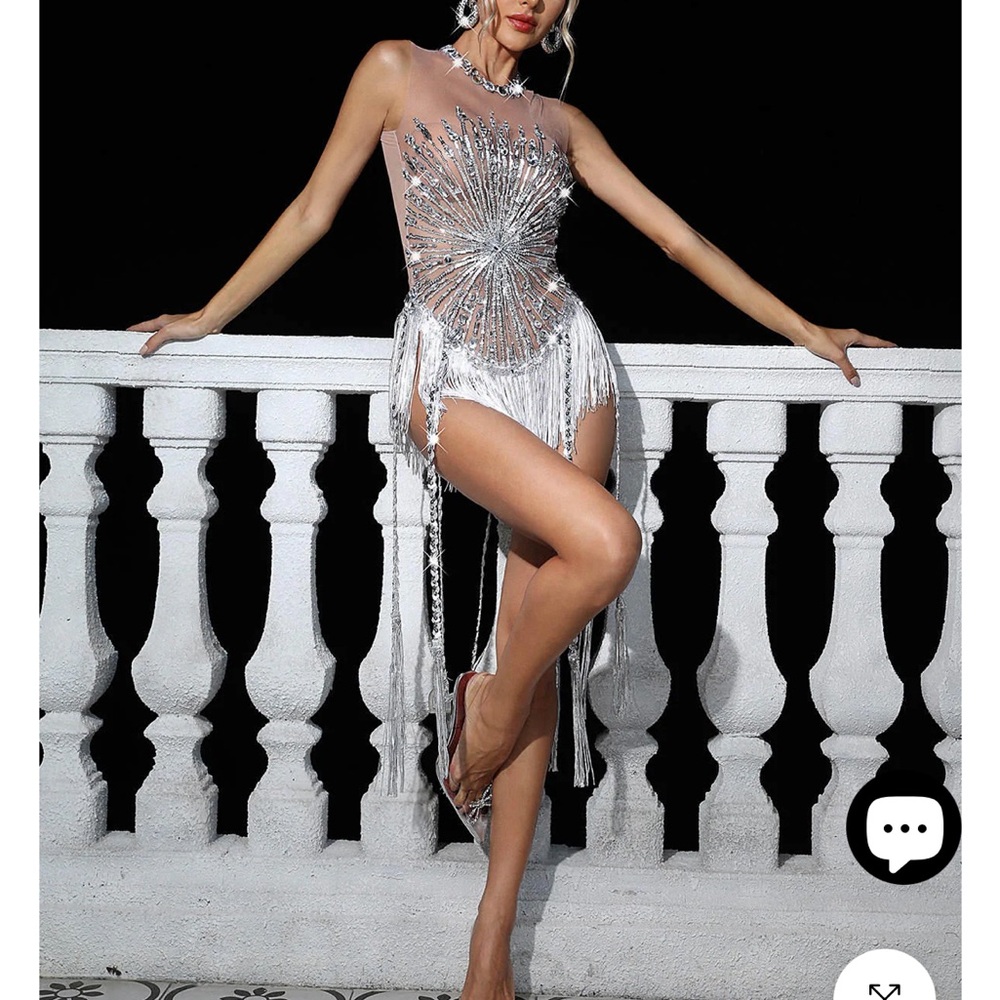 Silver crystal sequin one piece